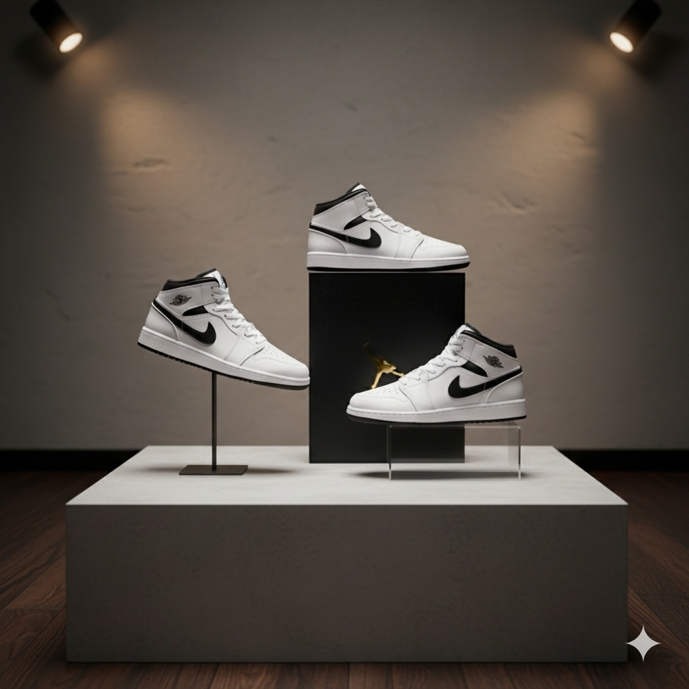 Jordan 1 Mid GS "White/Black", Reverse Panda DQ8423 132 SIZE 7 Y